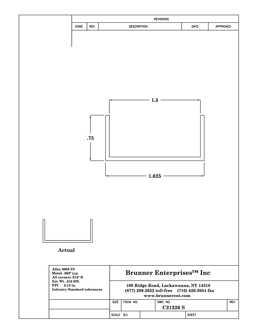 C21226; For 1½ in. 3/4x 1-5/8x 1/16