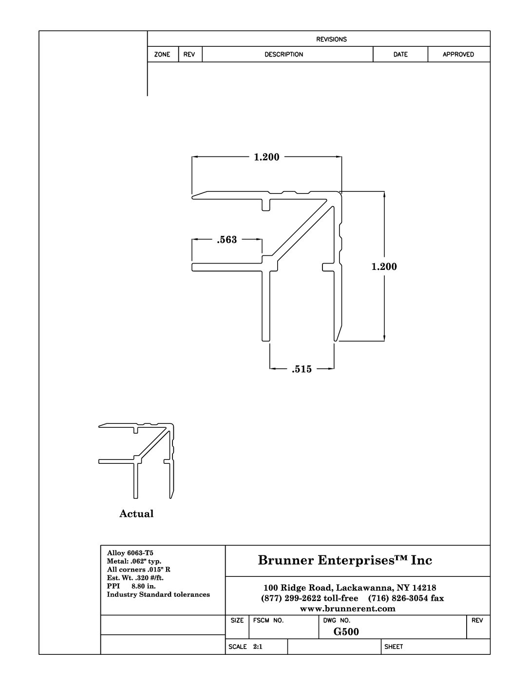 G500; Corner for 1/2 in