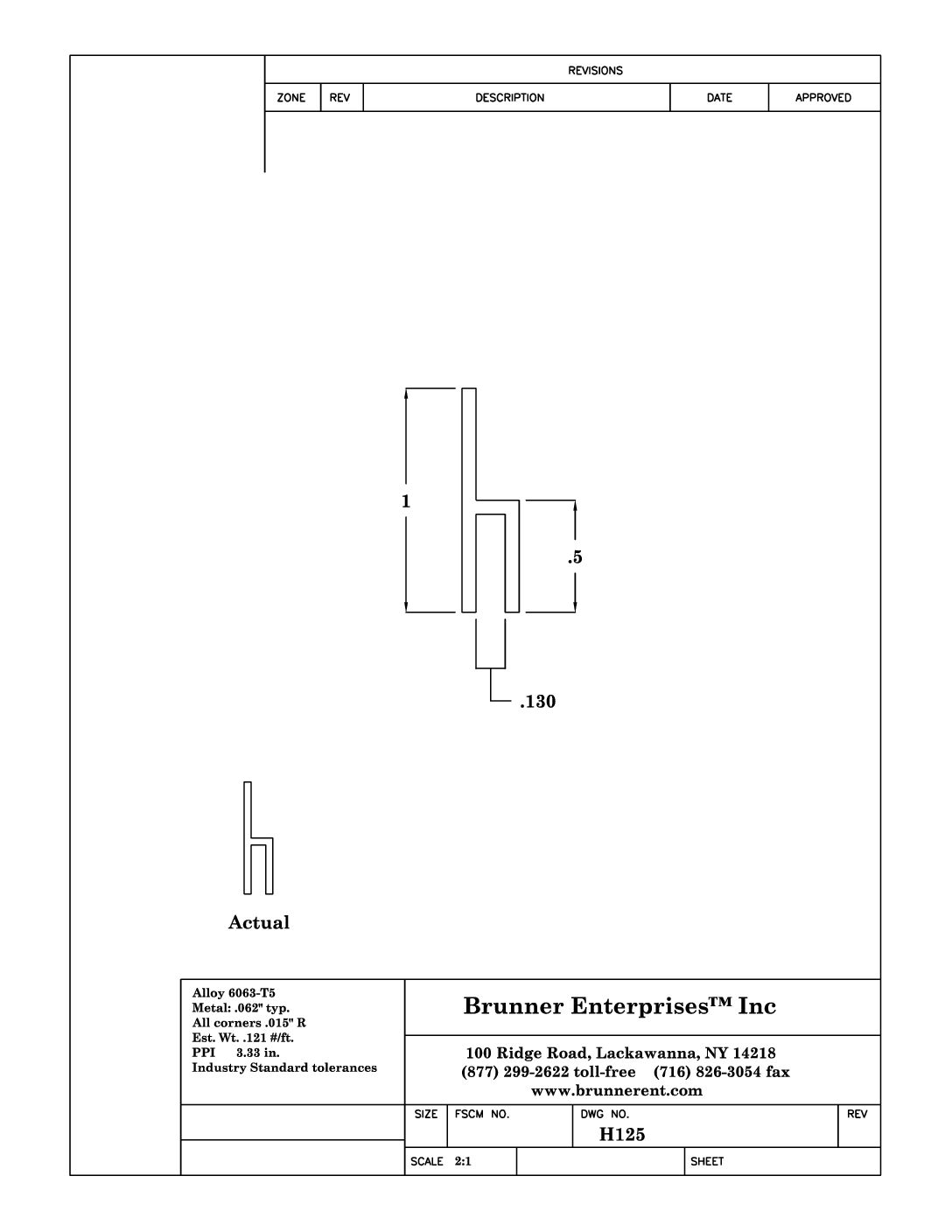 H125; For 1/8 in