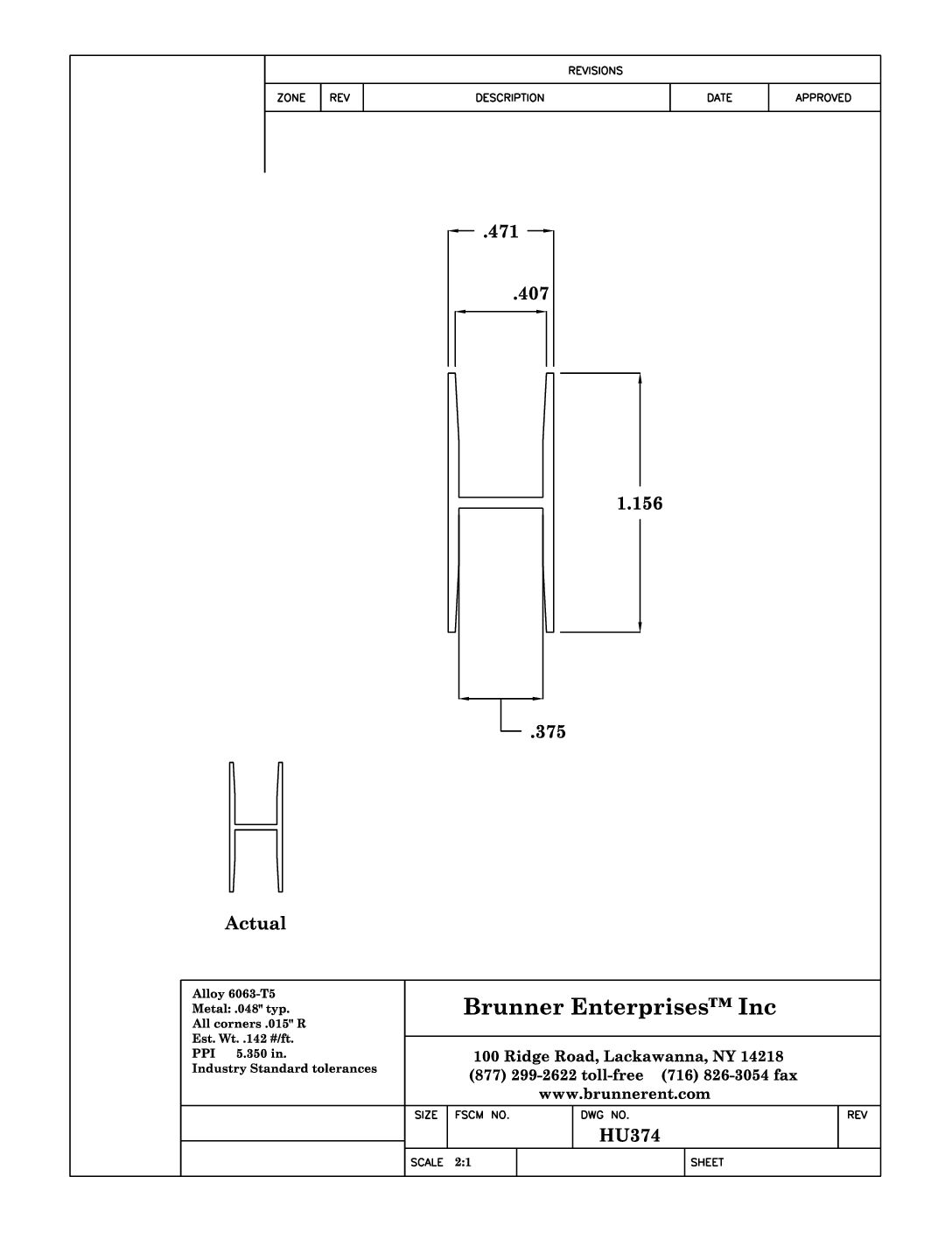 HU374; For 3/8 in