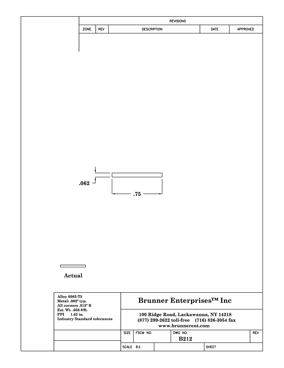 B212; 3/4 x 1/16 in