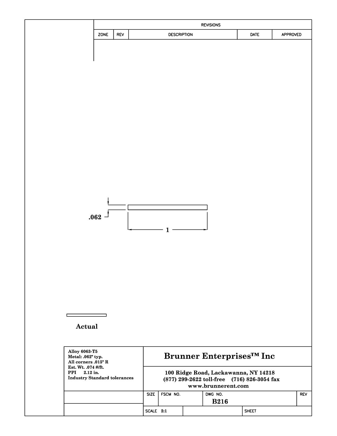 B216; 1 x 1/16 in