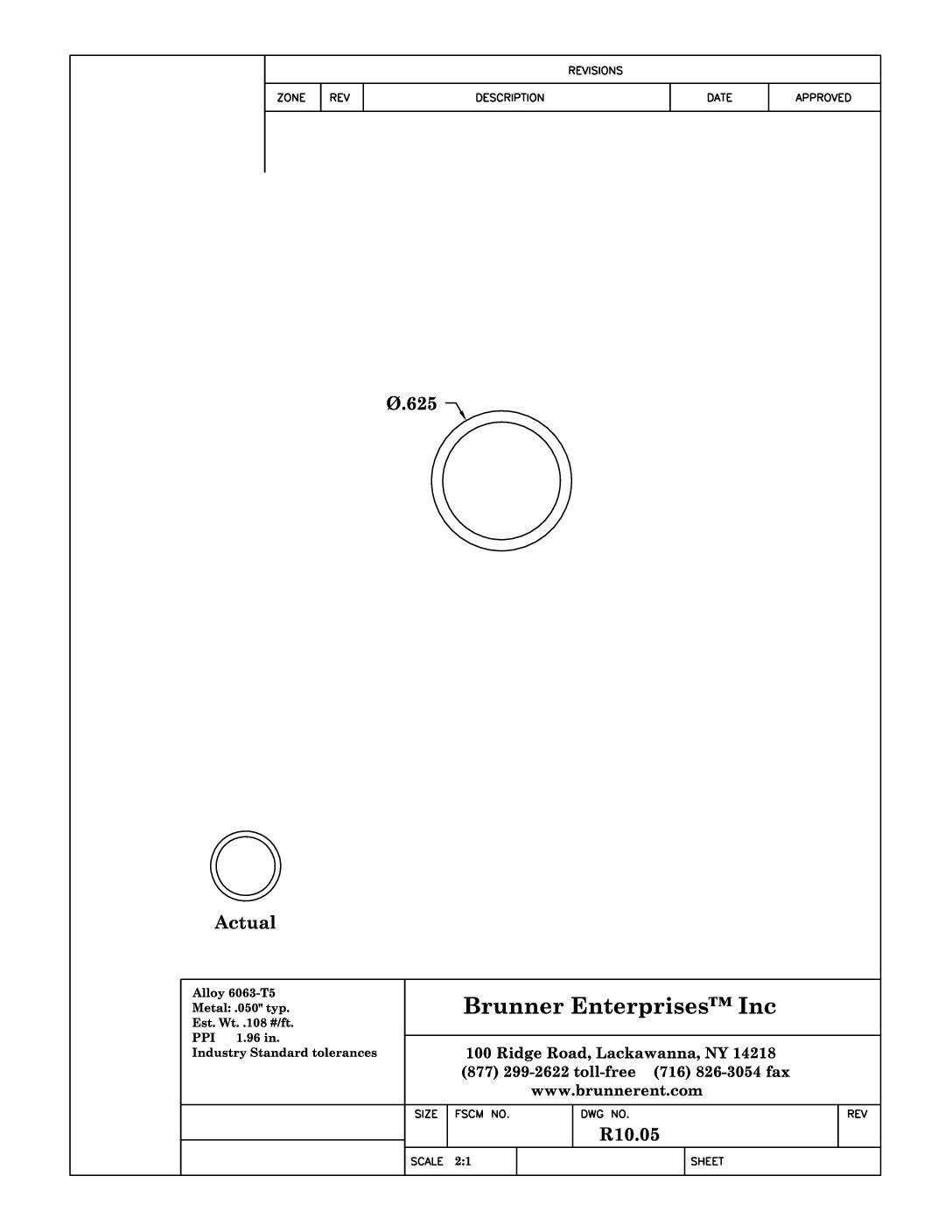 R10.05; 5/8x .050 Round Tube