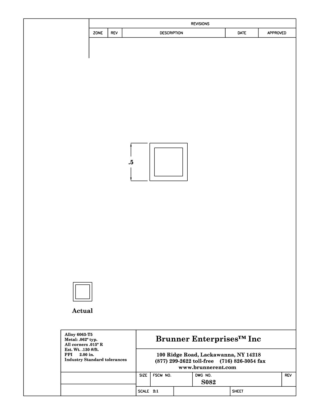 S082; 1/2x .062 Square Tube