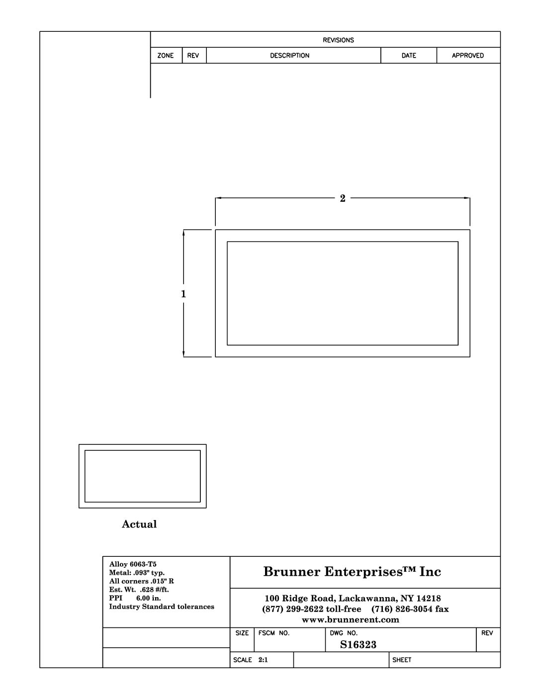 S16323; 1 x 2 Rectangular Tube