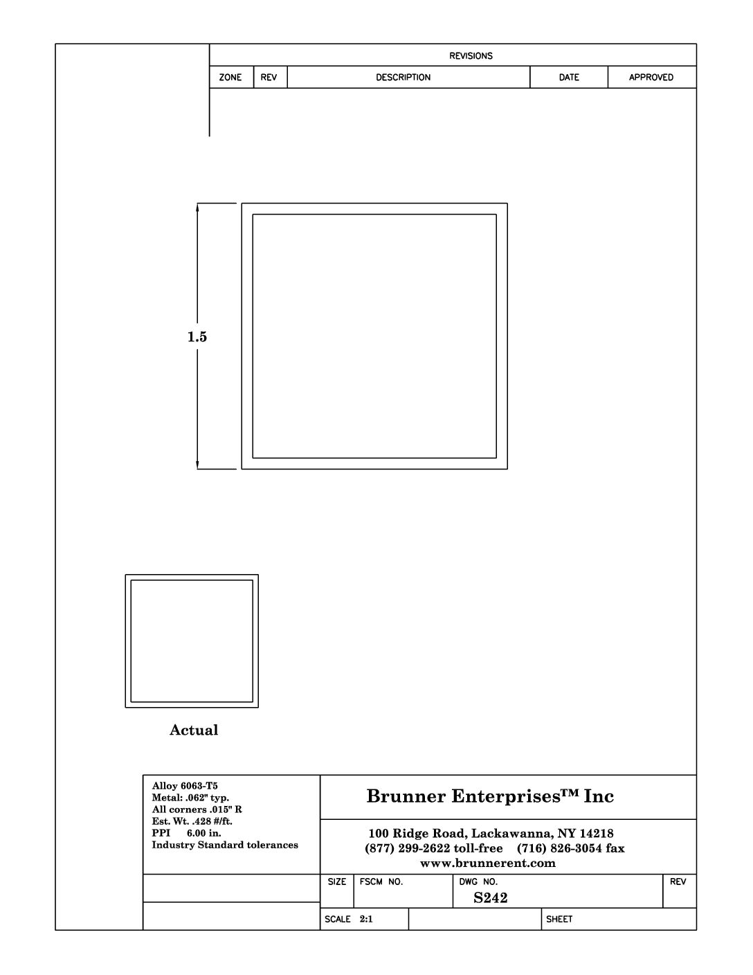 S242; 1 1/2x .062 Square Tube