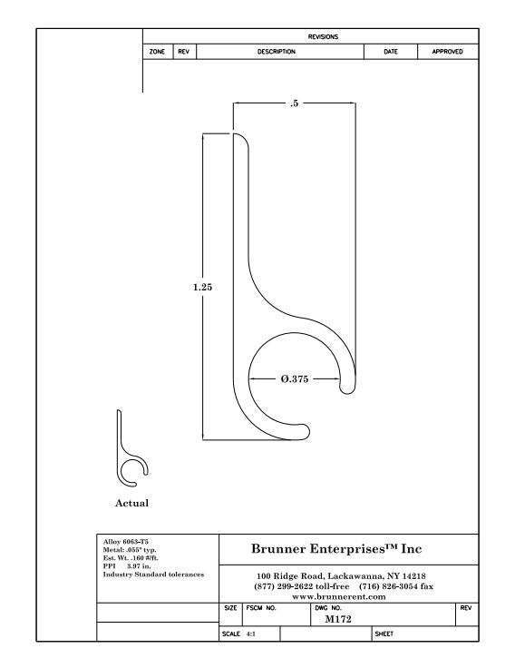 M172; Awning Rail for 3/8 in.