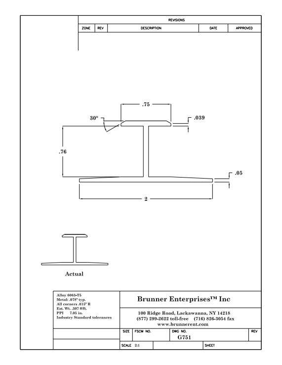 G751; Division Bar for 3/4 in. 3/4 in. Face