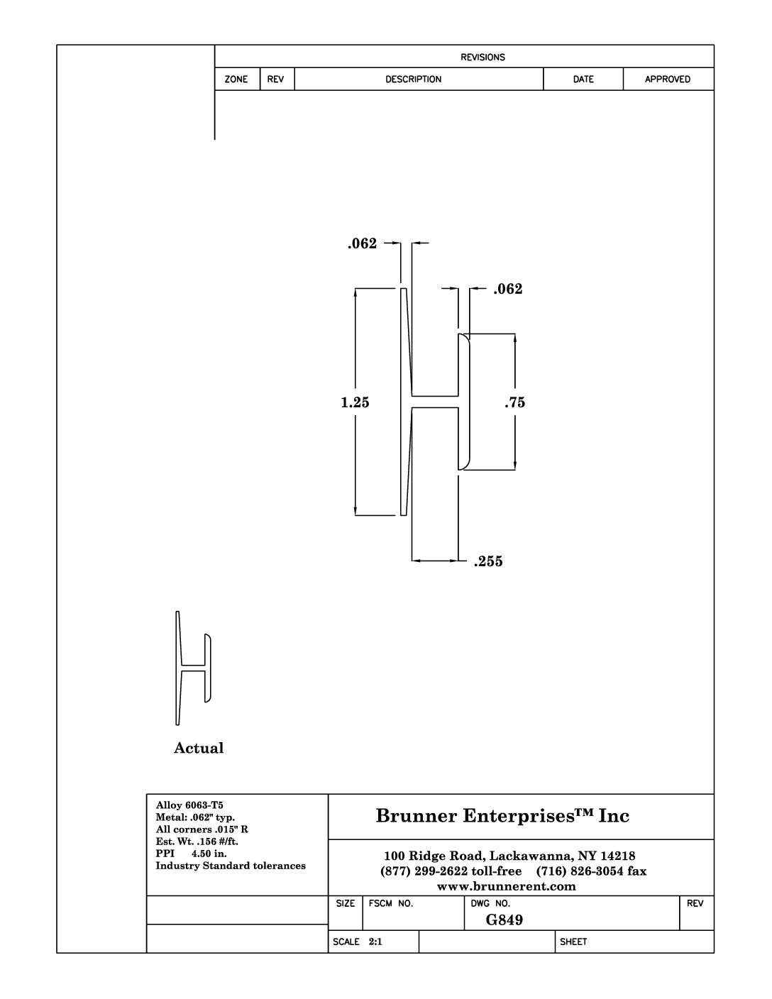 G849; Division Bar for 1/4 in. 3/4 in. Face