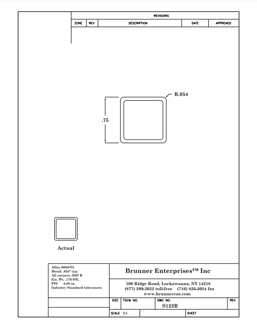 S122R; 3/4 in. Square Tube for Connectors